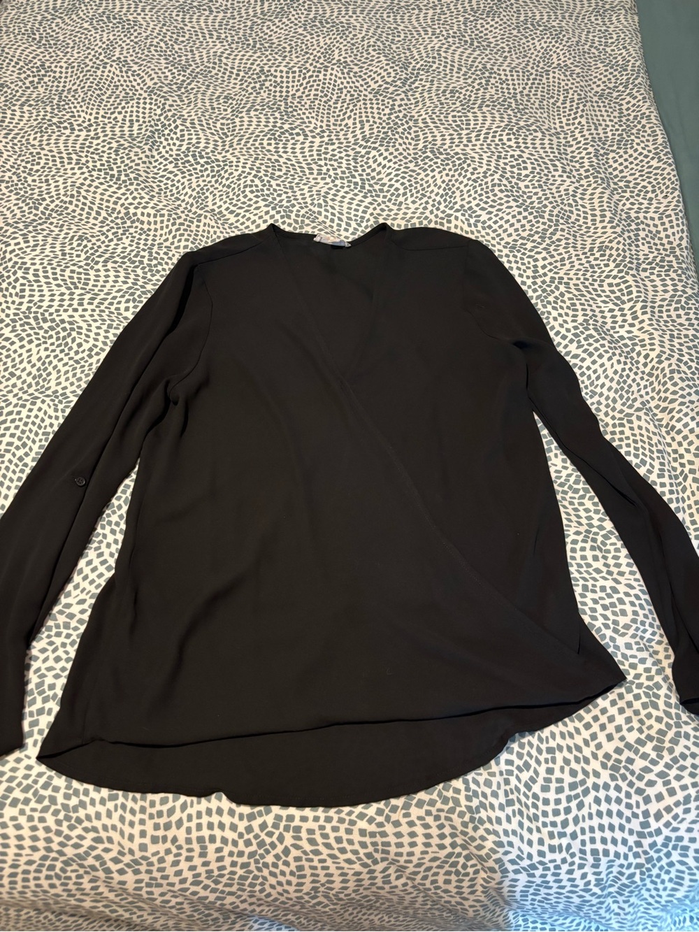 Women's Black Long-Sleeve V-Neck Blouse